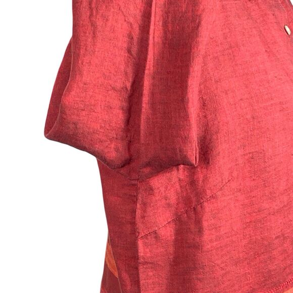 GARNET HILL Linen Button-Up Blouse Size 14 Terracotta Red Orange Fringe EUC - Picture 11 of 16